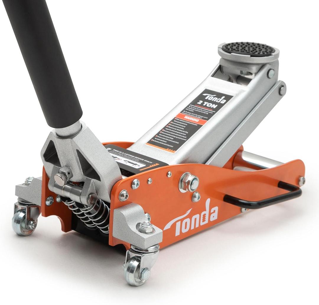 TONDA Low Profile Floor Jack, 2 Ton Aluminum and Steel Hydraulic Car Jack with Dual Pump System, Rapid Lift, Orange
