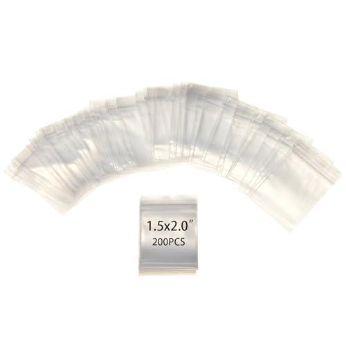 Fekayer 200pcs Reusable 2mil Clear Resealable Mini Plastic Bags for Jewelry, Beads, Coins, Pills, Candies, Storage & Organization (1.5x2.0)