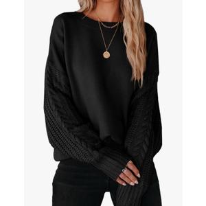 ZESICA Women's 2026 Spring Long Sleeve Crew Neck Solid Color Cable Knit Chunky Casual Oversized Pullover Sweater Tops Small