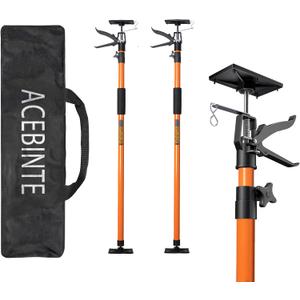 2PK Steel Telescopic Adjustable 3rd Hand Support System, Supports up to 154 lbs, Extends from 49 Inch to 114 Inch for Construction Rods, Cabinet Jacks, Cargo Bars, Drywalls