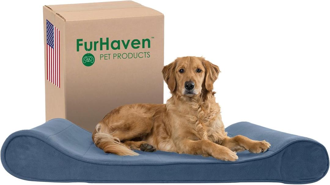 Furhaven Orthopedic Dog Bed for Large Dogs w/ Removable Washable Cover, For Dogs Up to 75 lbs - Microvelvet Luxe Lounger Contour Mattress - Stellar Blue, Jumbo/XL