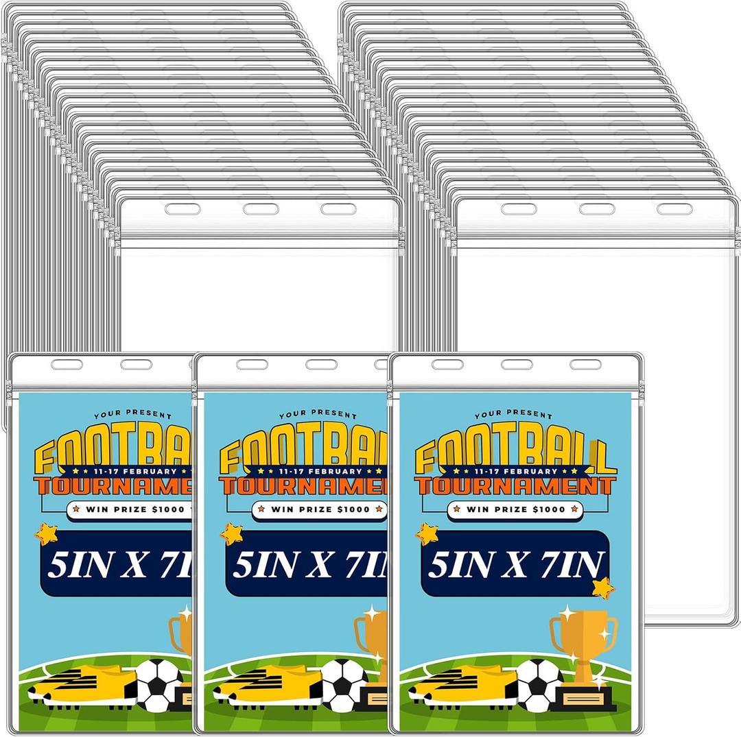 Patelai 20 Pcs 5 x 7 Inch Plastic Badge Holder Bulk Clear Vinyl ID Protector Sleeves Card Ticket Credential Badge Sleeves Vertical Waterproof Name Tag Holder for Sporting Events