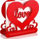 Barydat Valentines Heart Napkin Holder for Tables Wooden Tissue Dispenser Red Vintage Cocktail Napkin Holder Wood Farmhouse Modern Tissue Dispenser for Storage