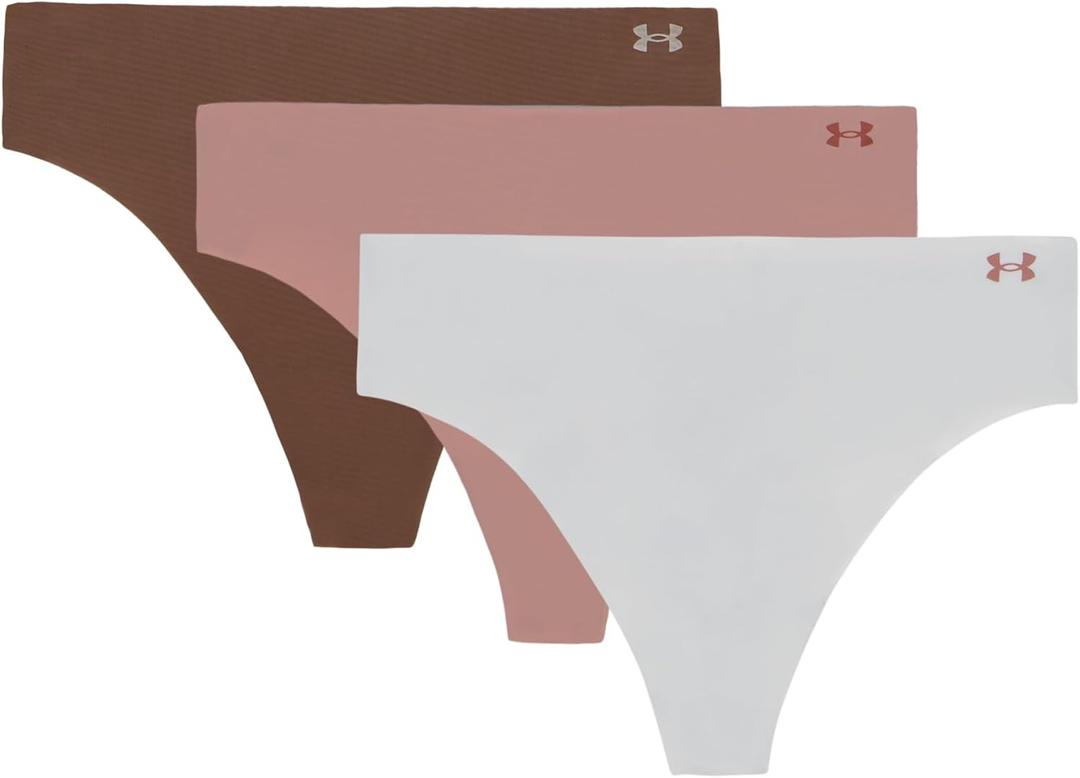 Under Armour Women's 3-pack Pure Stretch No Show Thong Underwear, All-day Comfort & Ultra-soft Fit (Large, Halo Grey)