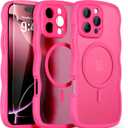 QVLANG Case for iPhone 16 Pro Max, Cute Wave Cover Case, Upgraded[Full Camera Protection][Compatible with Magsafe][Military Grade Protection][Translucent Matte] Phone Case for Women Girls, Hot Pink