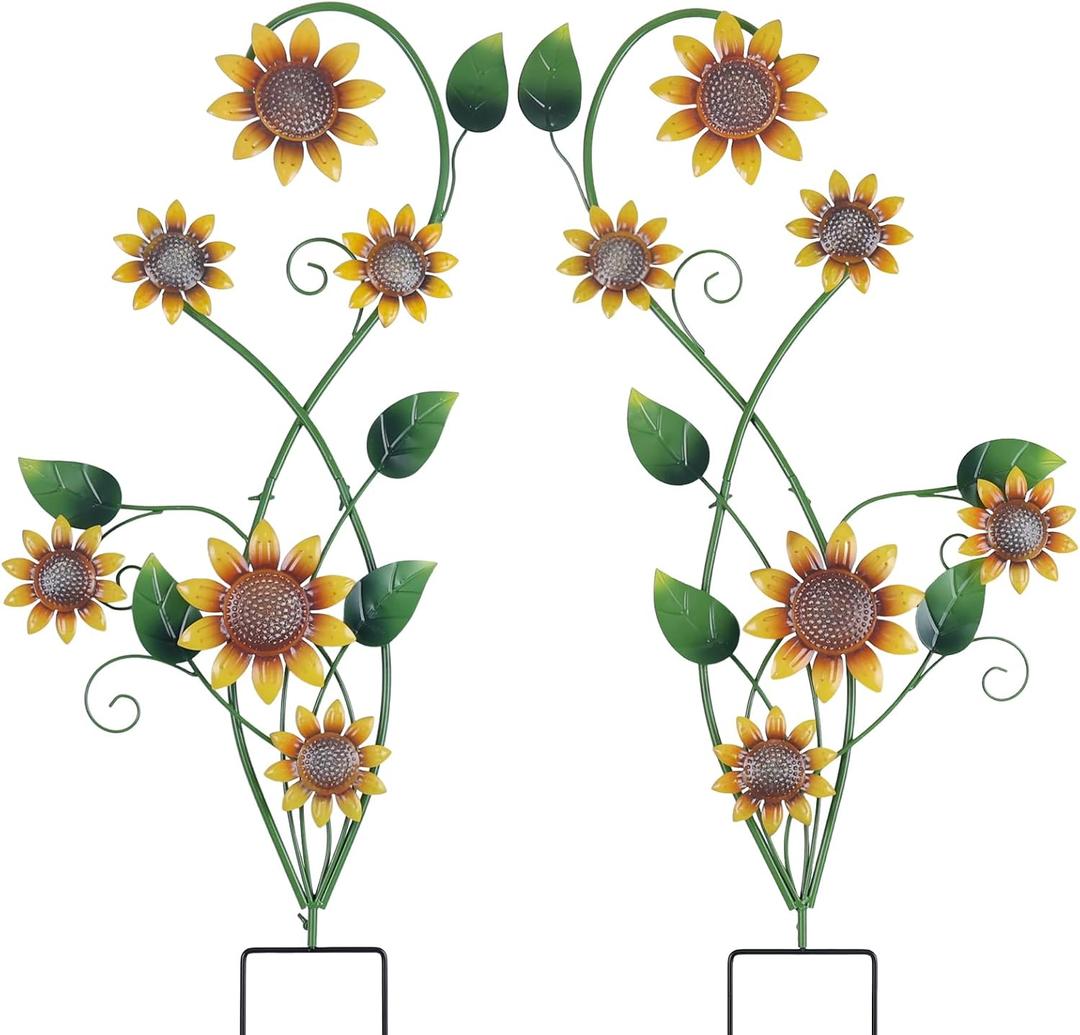 YEAHOME Garden Decor for Outside, 2 Pack 37 Metal Sunflowers Garden Stakes, Spring Wall Decor, Yellow Look & Personalities Flowers Yard Art for Outdoor Lawn Backyard Porch Patio Home Decorations