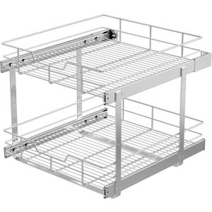 2 Tier Pull Out Cabinet Organizer 20" W X 22" D, Slide Out Drawers For Kitchen Cabinets, Pull Out Drawers For Cabinets Capacity Heavy Duty Caddy, Cabinet Pullout Shelves Chrome-Plated,Bathroom Pantry