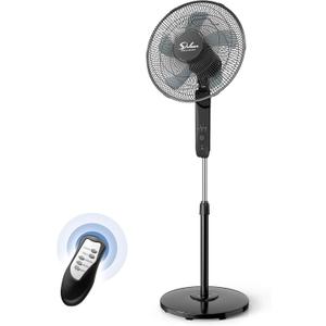 Simple Deluxe 16" Pedestal Fan for Bedroom, 75 Oscillating Standing Floor Fan with 3 Speeds, Powerful 20ft/s Airflow, Adjustable Height & Tilt, Remote Control, for Home & Office (16 Inch New)