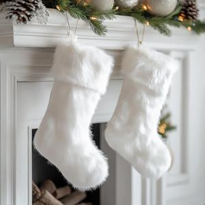 AISENO 2 Pack 18 Inch Snowy White Christmas Stockings Faux Fur Christmas Stockings Hanging Ornaments Candy Gift Bags for Christmas Decorations AISENO 2 Pack 18 Inch Snowy White Christmas Stockings Faux Fur Christmas Stockings Hanging Ornaments Candy Gift Bags for Christmas Decorations
