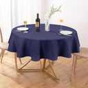 AUSSPVOCT Textured Tablecloth Round 54 Inch Waterproof Spill-Proof Wipeable Navy Blue Table Cloth Wrinkle Free Fabric Dining Table Cover for Birthday Party Farmhouse Outdoor Kitchen Tabletop Cover