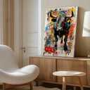 Bull Street Graffiti Canvas Wall Art Picture Animal Poster Print Modern Men Graffiti Painting Interesting Wall Decor Home Decoration for Living Room Bedroom Office 16x24in Framed