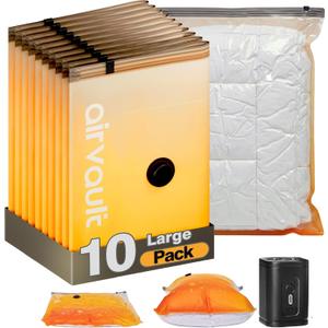AirVault Vacuum Storage Bags for Travel & Home - Space Saver Compression Packing Bags Set for Clothes, Blankets & Seasonal Storage (10 Large), Large 28 40 in