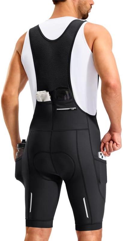 Bikewa Men's Cycling Bibs 4D Padded Bike Shorts with Anti-Slip Leg Grips Biking Bib Shorts Rear 2+1 Zipper Pockets UPF50+ Large