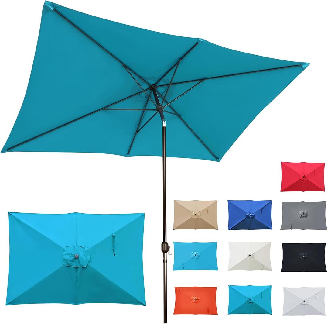 Blissun Rectangular Patio Umbrella, Table Market Umbrella with Tilt and Crank, Outdoor Umbrella for Garden, Deck, Backyard, Pool and Beach