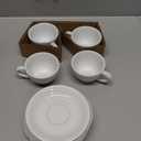 LE TAUCI 6 oz Cappuccino Cups with Saucers, Ceramic Coffee Cup for Au Lait, Double shot, Latte, Cafe Mocha, Tea - Set of 4, White