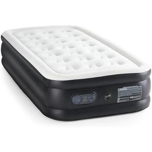 Elevon Air Mattress with Built in Pump - Luxury Double High Inflatable Bed for Home, Travel & Camping, Navy/White, Twin, 20" High