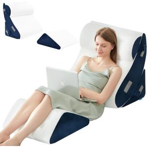 BDEUS 4PCS Orthopedic Bed Wedge Pillow Set for Sleeping, Post Surgery Foam Support Pillows for Back, Neck and Leg Pain Relief, Adjustable Triangle Pillow  Acid Reflux, GERD & Snoring Recovery (White & Navy)