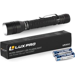 LUXPRO LP290V3 LED Flashlight - Bright 300 Lumens with 3 Light Modes - Aircraft-Grade Aluminum with IPX4 Waterproof Protection & Patented TackGrip - Camping, Outdoor, Home (Black)