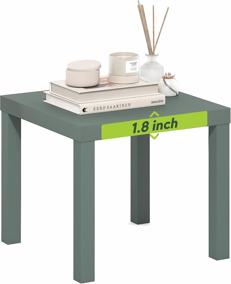 Furinno Classic Side Table, Square Modern End Table with 1.8" Triple Thick Tabletop, Simple Night Stand, Bedside Table, Toolless Assembly, for Living Room, Bedroom, Sage Green, Standard, Set of 1