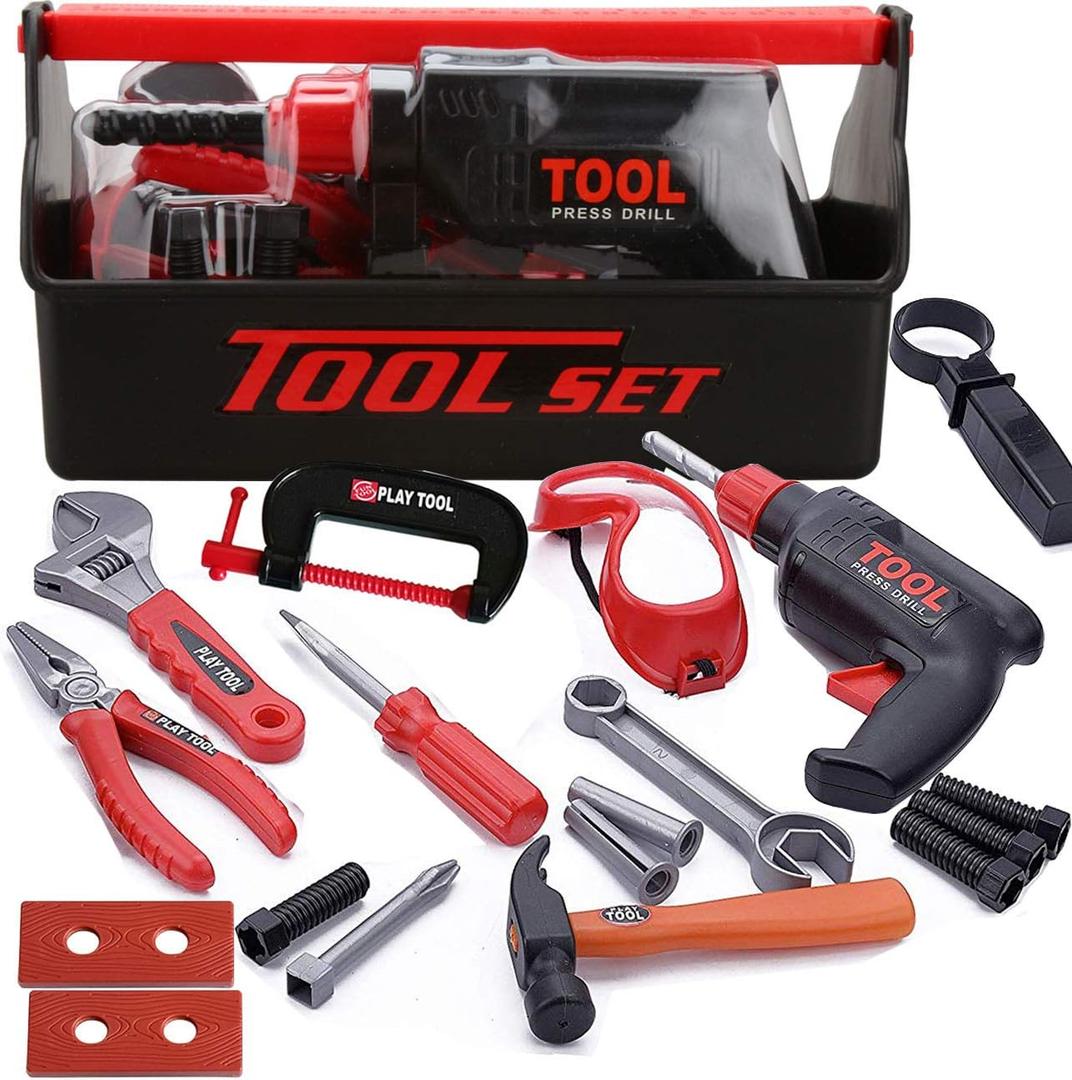 Durable Kids Tool Set Kids Play, Construction Pretend Play, Child Electronic Toy Drill Tool for Toddlers Boys Girls, Learning Educational Toys Tool Kit with a Sturdy Box (Manual)