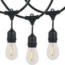 Novelty Lights 48 Feet Warm White, 2200K LED String Lights Outdoor with 24 Edison Style Bulbs, Suspended Sockets, Black Wire, Shatterproof and Weatherproof Patio String Lights for Backyard