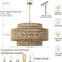 31.5"Large Boho Rattan Farmhouse Chandeliers for Dining Room,8-Light Rattan Hand-Woven Rustic Drum Chandelier Pendant Light Fixture for Kitchen Island Bedroom Living Room Entryway Foyer(Brown)