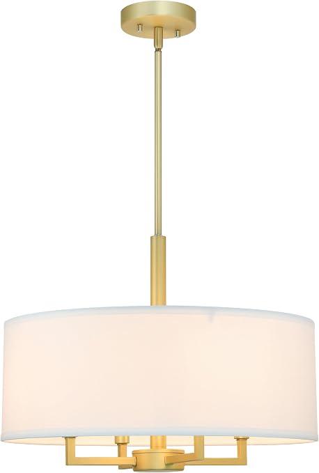 XiNBEi Lighting 19" Drum Pendant Light Satin Brass for Living Room 4 LightModern Adjustable Pendant Chandelier Lighting White Fabric Shade, E12 Pendant Light Fixture, For Kitchen Island Entry Hallway