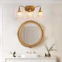 LmnLvn Gold Bathroom Vanity Light Fixture, 3 Lights Bathroom Lighting Matte Antique Brass Finish with Crystal Glass Shade, Gold Vintage Vanity Light for Bathrooms