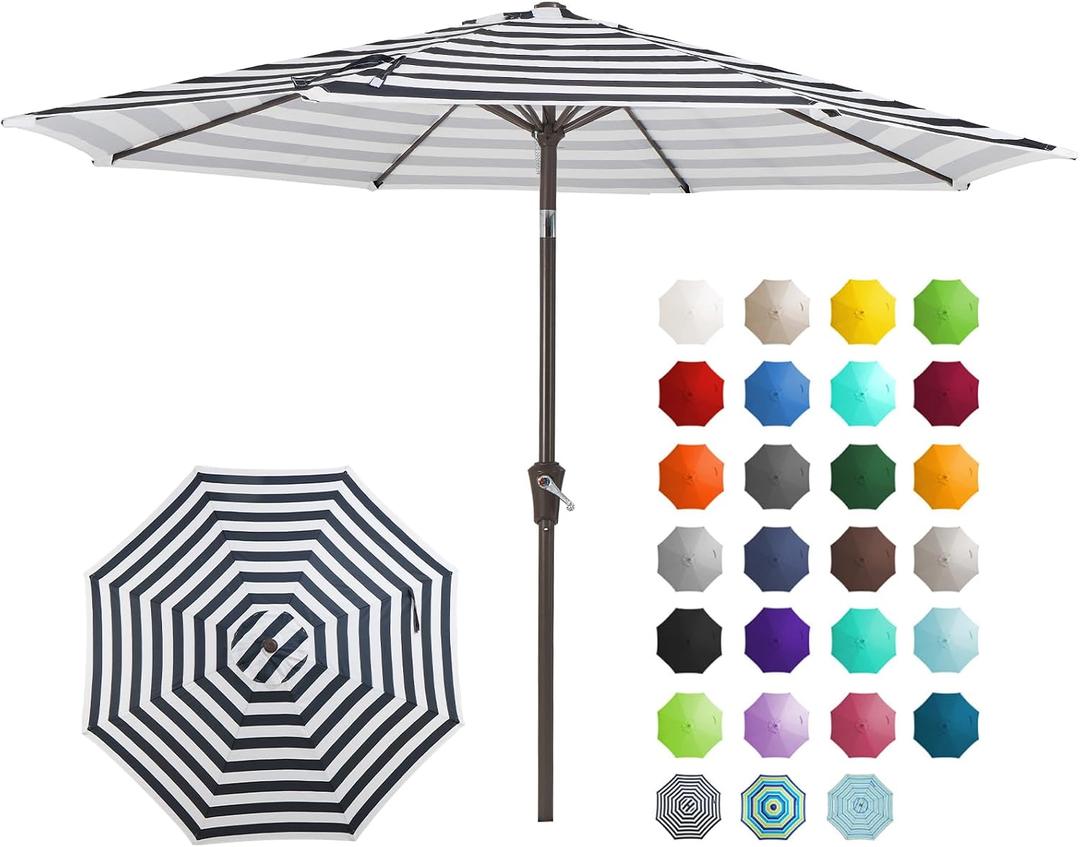 JEAREY 9FT Outdoor Patio Umbrella, Market Umbrella, Black & White Stripe