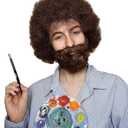 ALLAURA Compatible with Painter Ross Wig  80s Curly Brown Afro Wig & Beard Set for Men & Women  Realistic, Non-Itchy Costume Hairpiece for Halloween, Art Teacher Cosplay, Retro Funny Party Outfits