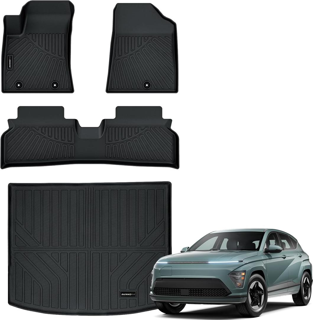 Auxko All Weather Floor Mats Cargo Mat for Hyundai Kona EV 2026 2025 2024 TPE Liners Accessories Guard Odorless Anti-Slip Floor Liners Trunk Liner Black