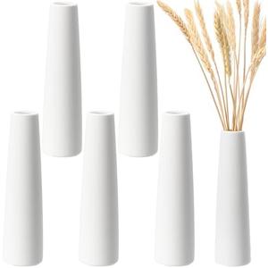 Ninehaoou 6 Pieces White Ceramic Vases for Home Decor 7.09 inch Tall Vases for Centerpieces Modern Floral for Wedding Party Event Home Office Decoration (Modern)
