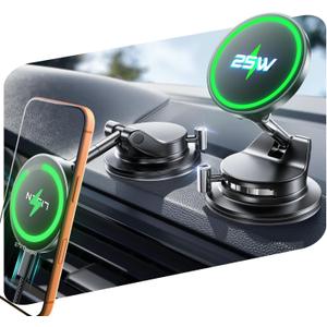 LISEN Qi2.2 25W Magsafe Car Mount Charger,[More Stable & Faster Charging] Suction Cup Phone Mount, Wireless Car Charger 25W Magnetic Car Phone Charger for iPhone 17 16,15W for iPhone 17e 15 14 13 12