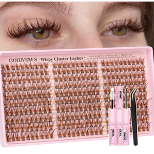 Brown Lash Clusters Kit Natural 300Pcs Wispy Lashes Cluster Eyelash Cluster Extensions Kit C Curve Individual Lashes Extensions Kit For DIY Waterproof & Long  Lasting (Light Brown1016mm)