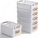 6 Pcs Plastic Storage Basket for Shelves, 12 x 6 x 5 Inch White Organizing Bins Basket with Handles, Narrow Shelf Bins for Organizing Pantry, Cabinet, Bedroom, Closet