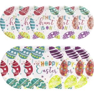 50 PCS Easter Plates, 9 Inch 7 Inch Dessert Paper Plates Party Supplies for Spring Holiday Picnic, Serve for 25 Guests (Egg)