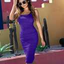 BEAGIMEG Women's Sexy Tank Top Bodycon Midi Party Dress (Purple, M)