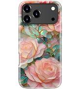 Jusy Compatible with MagSafe Pink Flower Case for iPhone 17 Pro Max, Aesthetic Stained Glass Floral Magnetic Phone Case, Soft TPU and Hard PC Protective Cover for Women Girls (Shiny) - Pink Flower