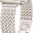 Minyee Compatible with Apple Watch Band 41/40/38/44/45/46/49/42mm Women, Dressy Stainless Steel Metal Adjustable Chain Strap Link Bracelet Wristband for iWatch Series 11 10 9 8 7 6 5 4 3 2 1 Ultra SE (Starlight)