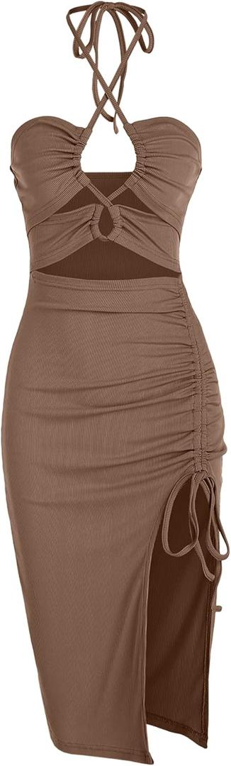 ZAFUL Women's Sleeveless Dress Sexy Midi Halter Dresses Criss Cross Cami Womens Casual Clothes for Party Small