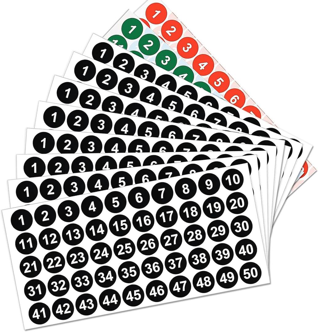 Outus 10 Sheets 1 to 50 Small Number Stickers for Classroom Vinyl Consecutive Number Stickers Self Adhesive Waterproof Decal Labels for School Inventory Classification
