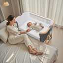 Baby Bassinet Bedside Sleeper CPSC Certified 3-in-1 Portable Crib with 4in Large Wheels 6 Height Adjustable Includes Mosquito Net Mattress Storage Basket Aluminum Alloy Woodgrain Gray