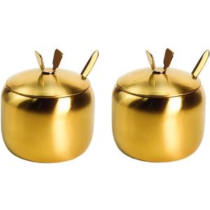 2pcs Stainless Steel Sugar Bowl Spice Jar Storage Seasoning Pot with Lid Spoon
