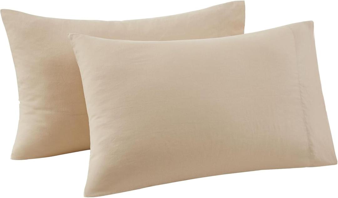 FRYE Cotton Linen Blend Beige Cotton 2-Piece King Pillowcases, Solid, 60% Cotton/40% Linen, for Men and Women, Oeko-TEX Certified Confidence