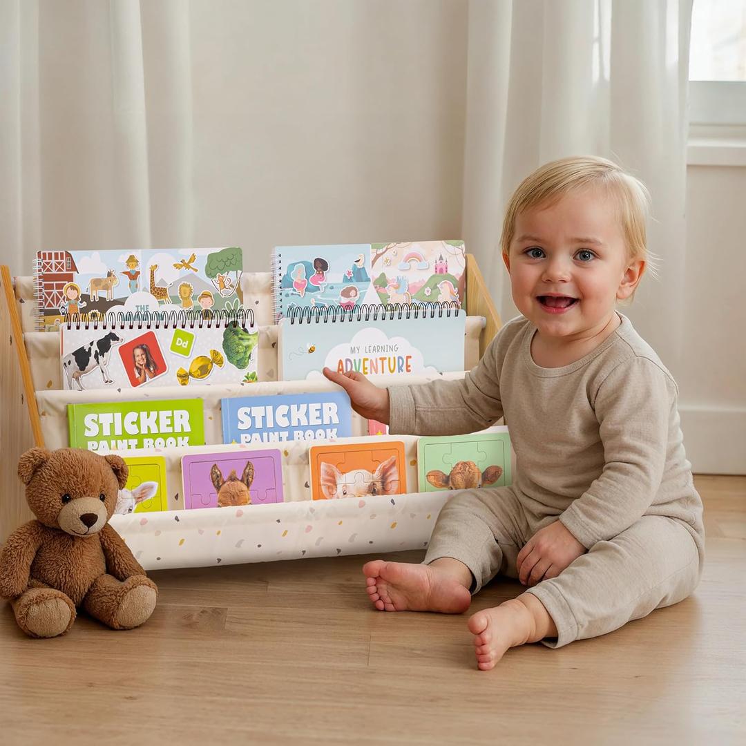 Decorative Wooden Bookshelf for Kids Rooms - Easy Install Montessori Shelf | Keeps Plenty of Books Neatly Organized Within Reach for Toddlers - Small Nursery Shelf for Baby's Bedroom or Playroom Decor