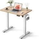 Cubiker Standing Desk, 32" Small Sit Stand Home Office Desk, Electric Stand up Desk, Adjustable Desk with Splice Board, White Frame/Maple Top, 32x19