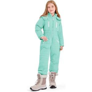 Haloumoning Kids Snow Suit Girls Hooded Waterproof Insulated One Piece Ski Suit 5-14 Years (Sky Blue)