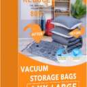 6 XX Large Vacuum Storage Bags, Space Saver Sealer Compression Bags for Blankets, Comforters, Pillows, Clothes Storage