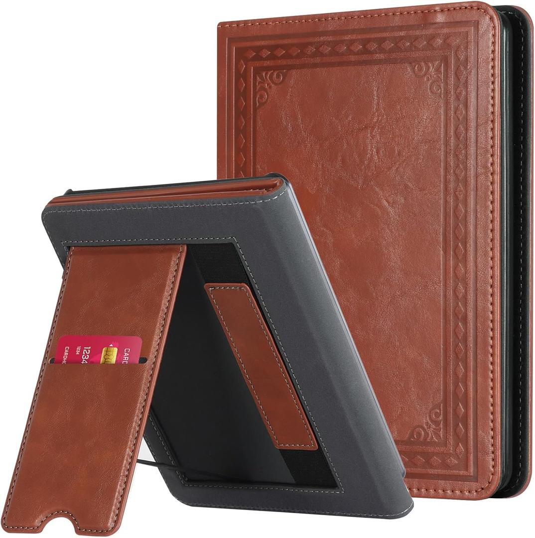 CoBak Case with Stand for Kindle Paperwhite 12th Gen 2024 Released (7") & Kindle Colorsoft Signature Edition - Durable PU Leather Cover with Auto Sleep Wake, Card Slot, Hand Strap Feature, Vintage