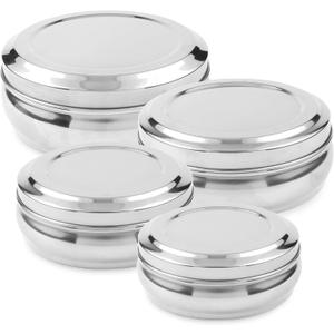 CRAFTONE Stainless Steel Storage Dabba Containers Set of 4 Pcs, Puri Dabba, Kitchen Chapati Chocolate Canisters (37 Oz, 55 Oz, 71 Oz and 90 Oz)